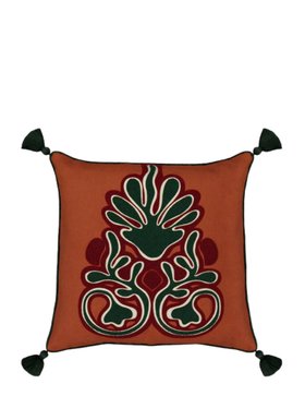 House of Capricorn Teles Brick Linen and Chenille Embroidered Cushion