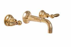 1920 Lever Three Tap Hole Wall Mounted Basin Mixer (Std. Spout)  - Polished Brass