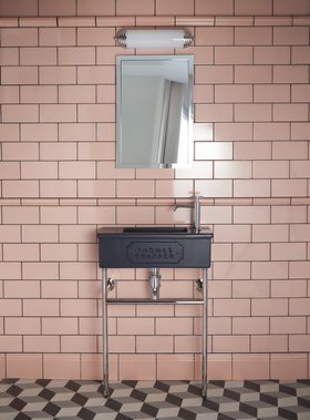 Indigo Blue Bentham Cloakroom Basin (pictured with Rose Pink Field Tiles)
