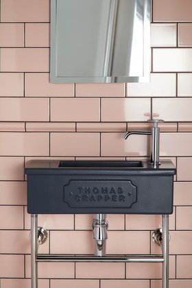 Indigo Blue Bentham Cloakroom Basin (pictured with Rose Pink Field Tiles)
