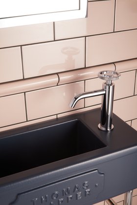Indigo Blue Bentham Cloakroom Basin (pictured with Rose Pink Field Tiles)