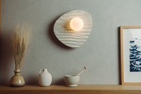 Speckled Cream Matt Towan Wall Light in Ceramic and Oak