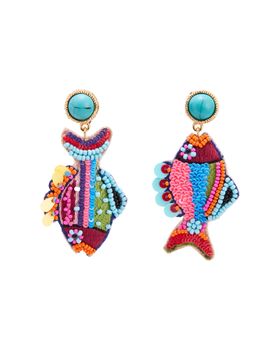 Marcie Embroidered Fish Large Statement Earrings