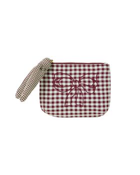 Bree Burgundy & Green Gingham Bow Zipped Pouch