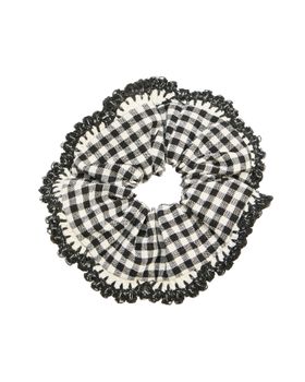 Jeanie Black Gingham Crochet Trim Hair Scrunchie