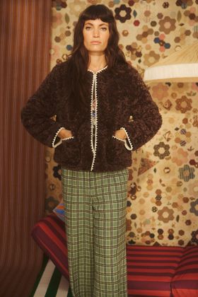 Chocolate Brown Textured Faux Fur Jacket