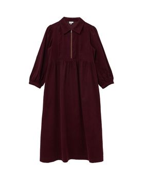 Plum Corduroy Zip Front Collared Midi Dress