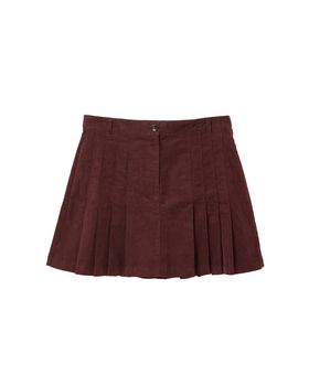 Brown Corduroy Pleated Mini Skirt