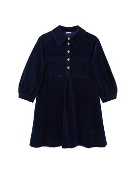 Navy Blue Corduroy Collared Mini Shirt Dress