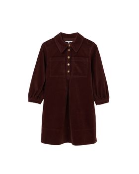 Chocolate Brown Corduroy Collared Mini Shirt Dress