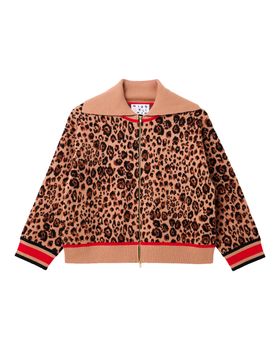 Brown Animal Print Zip Up Knitted Bomber Jacket