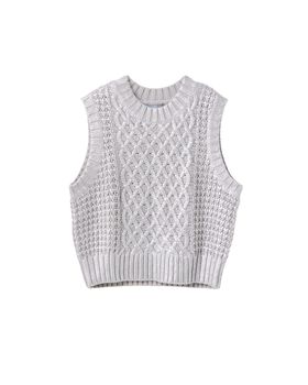 Silver Metallic Cable Knit Chunky Tank Top