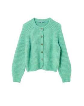 Jade Green Ribbed Crew Neck Knitted Cardigan