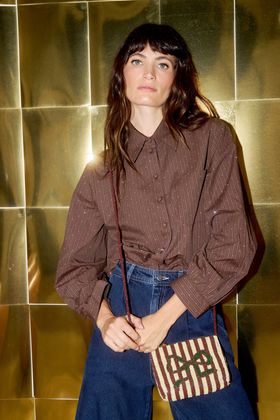 Chocolate Brown Rhinestone Shirt £65 #modelimage