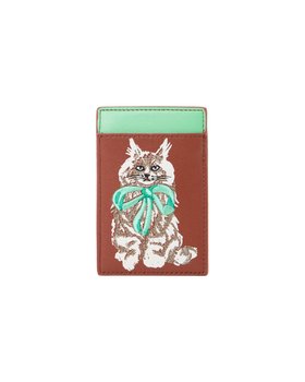 Brown & Green Cat Embroidered Card Holder