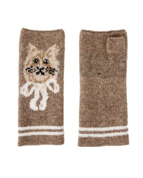 Mocha Brown Cat Knitted Fingerless Gloves