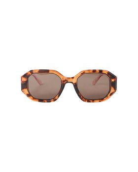 Brown Faux Tortoiseshell & Pink Hexagonal Sunglasses