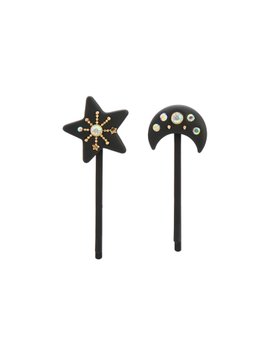 Laurel Star & Moon Stone Black Hair Slides Set of Two