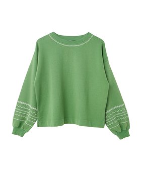 Green & White Cross Stitch Embroidered Sweatshirt