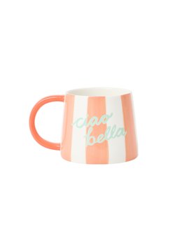 Coral & White Striped Ciao Bella Ceramic Mug