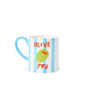 Blue & White Striped Olive You Ceramic Mug £12.5