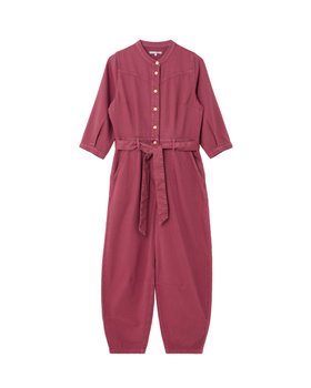 Grape Denim Button Up Tie Waist Jumpsuit