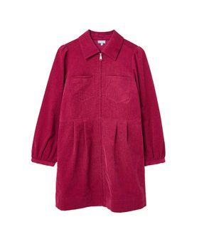 Berry Red Corduroy Zip Up Mini Shirt Dress