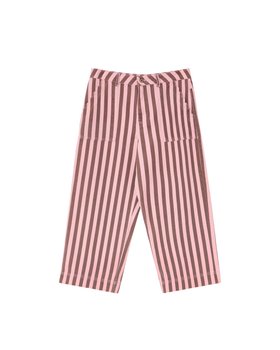 Brown & Pink Striped Scalloped Pocket Cropped Wide Leg Jeans