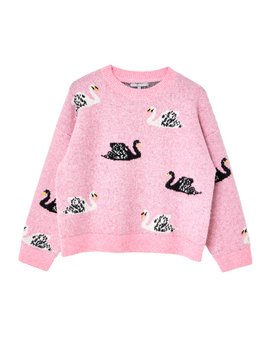 Pink Swan Crew Neck Knitted Jumper
