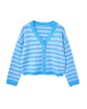 Blue Striped V-Neck Knitted Cardigan