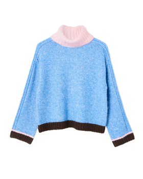 Blue Colour Block Roll Neck Knitted Jumper