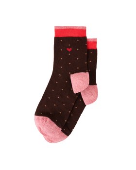 Brown & Red Heart Spotty Ankle Socks