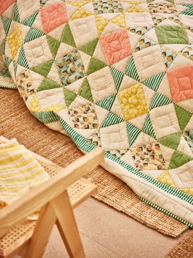 Patchwork Diamond Pastel Multicolour Velvet Quilt £165