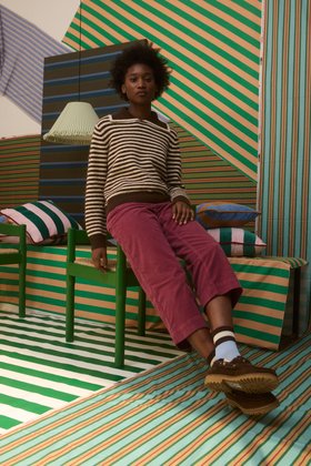 Chocolate Brown & Cream Striped Collared Knitted Jumper #modelimages