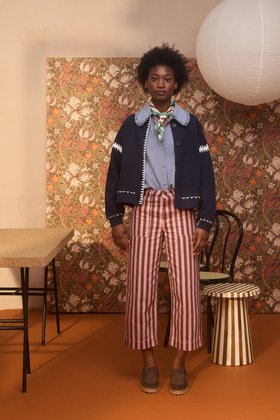 Brown & Pink Striped Scalloped Pocket Cropped Wide Leg Jeans #modelimages