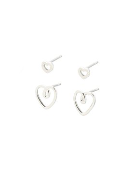 Amia Double Heart Silver Stud Earrings Set of Four