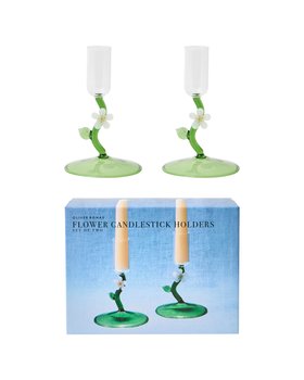 Flower Glass Candlestick Holders Set of Two