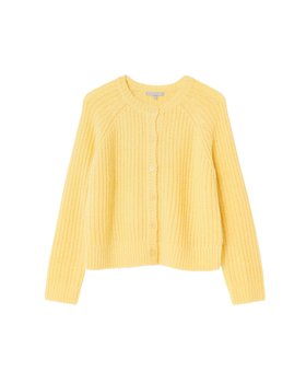 Yellow Fisherman Rib Crew Neck Knitted Cardigan