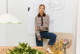 Chocolate Brown House Print Collared Knitted Cardigan