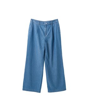 Blue Denim Gingham Wide Leg Jeans £70