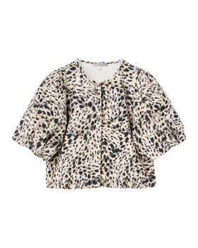 Cream & Black Animal Print Denim Puff Sleeve Top