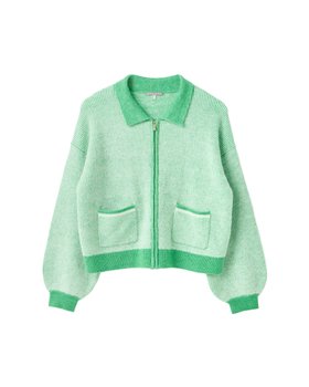 Green Collared Knitted Bomber Jacket
