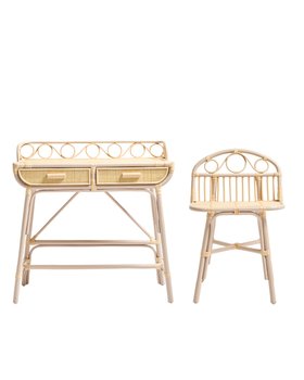 Vero Pink Rattan Dressing Table and Chair