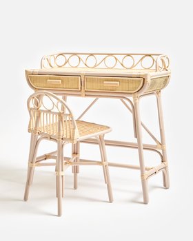 Vero Pink Rattan Dressing Table and Chair
