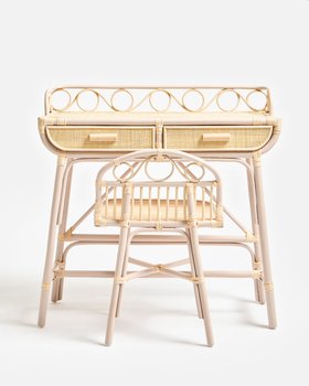 Vero Pink Rattan Dressing Table and Chair