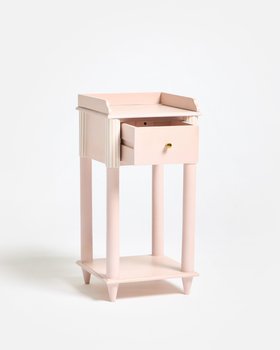 Pink Striped Wooden Bedside Table