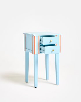 Blue & Red Striped Wooden Bedside Table