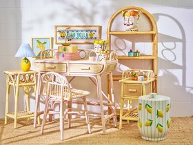 Vero Pink Rattan Dressing Table and Chair