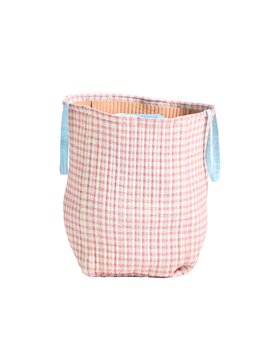Pink Gingham Fabric Laundry Basket