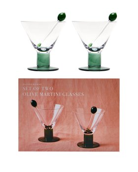 Glass Olive Martini Glasses Set of Two